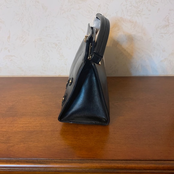 NY&C Black Handbag With Gold-Toned Hardware and Flowers Accent - Picture 2 of 12